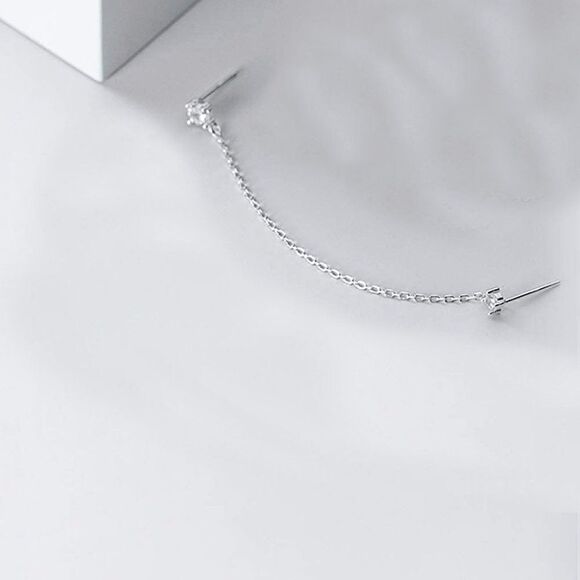 Crystal Chain Stud Sterling Silver Cartilage Double Piercing Climber Earring NEW - Picture 4 of 16